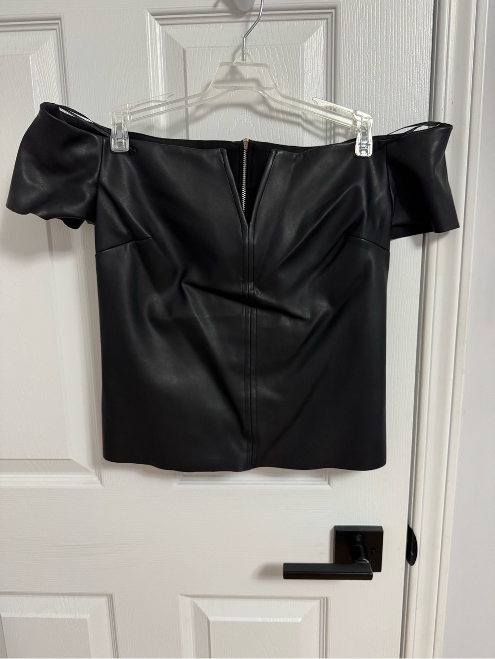 Dynamite Black Off-Shoulder Faux Leather Crop Top